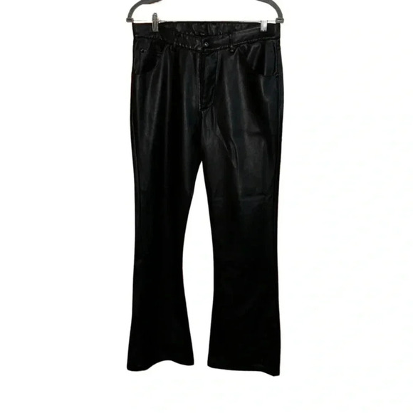 Zara Faux Leather High Waist Black Flare Pants Size 30 - Picture 1 of 7